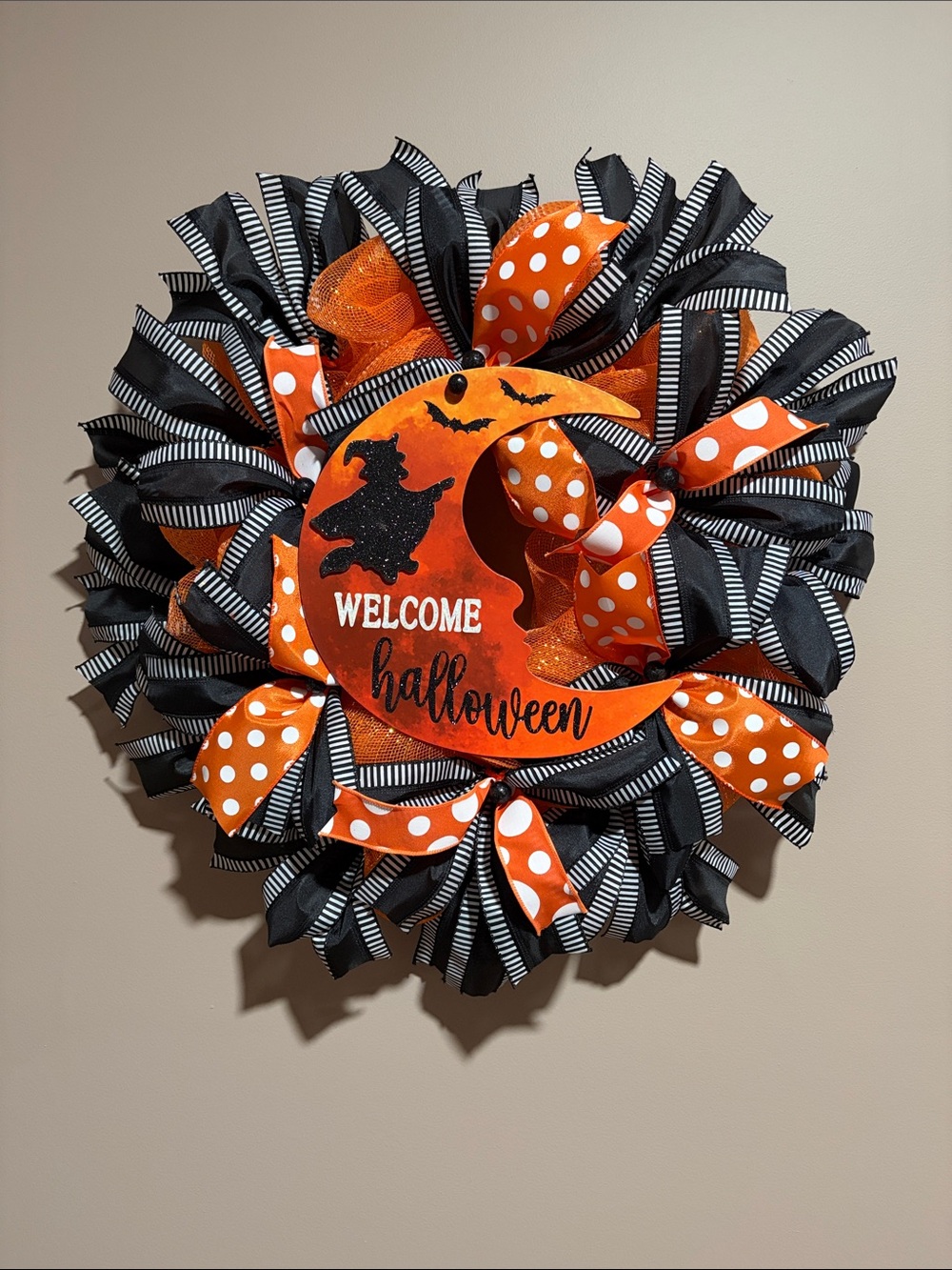 Halloween Welcome Wreath in Black & Orange